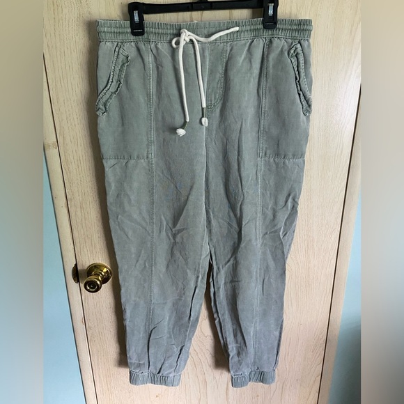 C&C California Women’s Size XL Sage Green Linen Blend Jogger Pants 4 Pockets - Picture 1 of 8